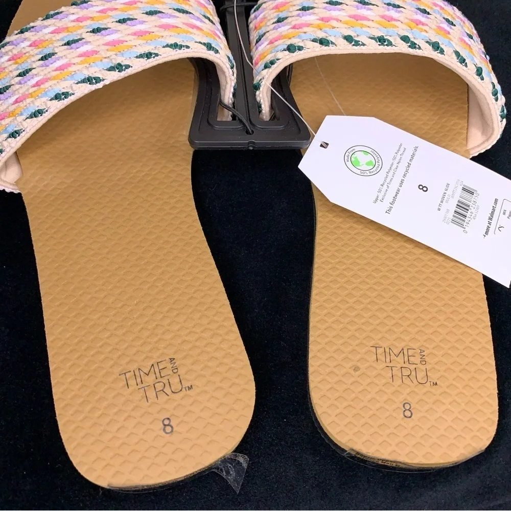 New Size 8 Slide Sandals Multicolored Tan Brown Womens Boho Bohemian Beach